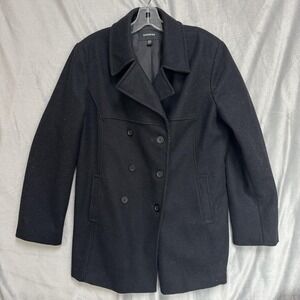 Express Coat Womens 13/14 Black Wool Blend Pea Coat Double Breasted Jacket